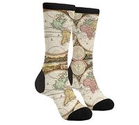 FJQWKLF Vintage Dos Hemisferios Historia Antigua Calcetines Beige Hombres Mujeres Divertidos Locos Novedad Crew Tube Calcetines, Casual Atlético Deporte Vestido Calcetines