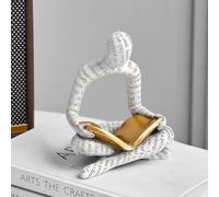 FJSPERM Esculturas de lectura de pensador blanco para decoración del hogar, decoración de estante moderna acentos estatuas abstractas decoración de estantería, figuras de resina para sala de estar