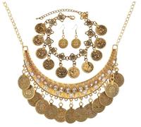FJTNSQXSZ Juego de 4 piezas de joyería india, collar dorado, pulsera y pendientes, cadena de castaño, graduación, boda, tiara para mujeres y niñas, 51cm -80cm / 20 inches - 31.5 inches, Metal, No es
