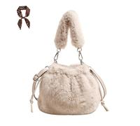 FJZFXKZL Bolso cruzado esponjoso for mujer, bolsos suaves de piel sintética, hombro de felpa de viaje de moda peluda, bolsos de mano difusos for viajeros(Beige)