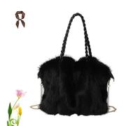 FJZFXKZL Bolso peludo Bolso esponjoso de invierno for mujer, Bolsos de piel sintética, Bandolera grande de hombro de felpa, Bolsos de mano difusos for viajeros(Black)