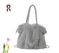 FJZFXKZL Bolso peludo Bolso esponjoso de invierno for mujer, Bolsos de piel sintética, Bandolera grande de hombro de felpa, Bolsos de mano difusos for viajeros(Grey)