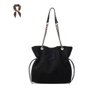 FJZFXKZL Bolso tipo cubo de ante sintético for mujer, bolso cruzado con correa de cadena y asa superior con cordón for viajes de trabajo(Black)