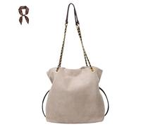 FJZFXKZL Bolso tipo cubo de ante sintético for mujer, bolso cruzado con correa de cadena y asa superior con cordón for viajes de trabajo(Beige-L)
