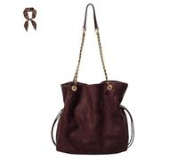 FJZFXKZL Bolso tipo cubo de ante sintético for mujer, bolso cruzado con correa de cadena y asa superior con cordón for viajes de trabajo(Coffee-L)