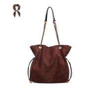FJZFXKZL Bolso tipo cubo de ante sintético for mujer, bolso cruzado con correa de cadena y asa superior con cordón for viajes de trabajo(Coffee)