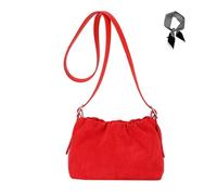 FJZFXKZL Bolsos cruzados de gamuza for mujer, bolso pequeño marrón chocolate, bolso de cubo vintage con cordón for ir de compras y trabajar(Red)