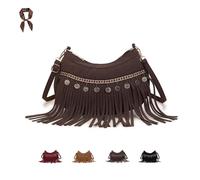 FJZFXKZL Bolsos cruzados de gamuza sintética for mujer, bolso de flecos vintage, bolso de vaquera Hobo borla moda bolso de hombro occidental(Coffee)