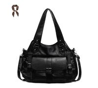 FJZFXKZL Bolsos De Mano Cuero Suave Y Holgado For Mujer, Bolso Vintage Con Múltiples Bolsillos, Informal Y2K Hombro Grande For Viajes Trabajo(Black)