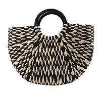 FJZFXKZL Bolsos De Paja, Bolso de Mujer Ratán de Mimbre de Mimbre Tejido de Paja a Media Redondo Capacidad de Gran Capacidad Femenino Casual Viaje Playa Tote Moda Bolsas de Embrague