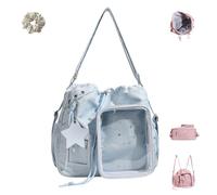 FJZFXKZL Ita Bag - Bolso Bandolera Transparente para Mujer, Mochila Linda De Nylon Japonés Y2k Kawaii Gran Capacidad con Correa Extraíble(Blue)
