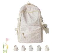 FJZFXKZL Mochila De Flores Nailon Escolar Grande Para Mujer, Impermeable Con Lazo Lindo Bolso Muy Buen Gusto Portátil Estampado Floral Y2k Colgante Para La Escuela, Senderismo, Viajes(Light Pink)