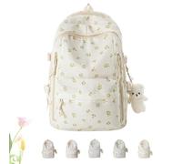 FJZFXKZL Mochila De Flores Nailon Escolar Grande Para Mujer, Impermeable Con Lazo Lindo Bolso Muy Buen Gusto Portátil Estampado Floral Y2k Colgante Para La Escuela, Senderismo, Viajes(Yellow)