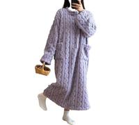 FJZFXKZL Ropa De Dormir De Lana De Coral De Invierno Camisón De Mujer Vestido De Noche Largo Pijamas con Bolsillos Vestido De Jacquard Engrosado Ropa Cálida for El Hogar Camisones(Purple,XL)