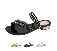 FJZFXKZL Sandalias Planas Con Diamantes De Imitación Para Mujer, Brillantes Chanclas Purpurina Antideslizantes Playa Verano Vacaciones(Black02,36 EU)