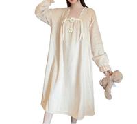 FJZFXKZL Vestido de noche cálido de invierno for mujer, camisón de manga larga, conjuntos de pijamas de franela, vestido for dormir, ropa for el hogar de talla grande(Beige,XXL)