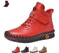 FJZFXKZL Zapatillas planas de cuero de caña alta for mujer, botas de nieve, botines cómodos de tendón de res suave, zapatos(Red velvet,35 EU)