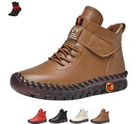 FJZFXKZL Zapatillas planas de cuero de caña alta for mujer, botas de nieve, botines cómodos de tendón de res suave, zapatos(Brown velvet,42 EU)