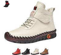 FJZFXKZL Zapatillas planas de cuero de caña alta for mujer, botas de nieve, botines cómodos de tendón de res suave, zapatos(White velvet,41 EU)