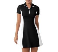 FKEEP Vestido de golf atlético con cuello polo para mujer con pantalones cortos, vestido casual sin mangas con bloques de color, Negro y blanco, M