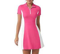 FKEEP Vestido de golf atlético con cuello polo para mujer con pantalones cortos, vestido casual sin mangas con bloques de color, XL