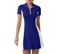 FKEEP Vestido de golf atlético con cuello polo para mujer con pantalones cortos, vestido casual sin mangas con bloques de color, XL