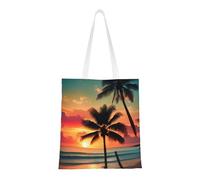 FKGKDF Bolsa de lona de poliéster con estampado de palmeras tropicales, bolsa de compras con asas reforzadas, reutilizable