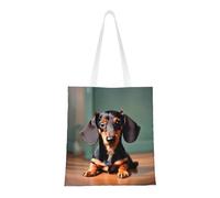 FKGKDF Bolsa de lona de poliéster con estampado de perro salchicha, bolsa de compras con asas reforzadas, reutilizable