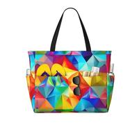 FKGKDF Bolsa de viaje grande con estampado geométrico de arcoíris con cremallera y bolsillos, bolsa de gimnasio ligera