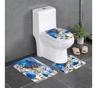 FKGKDF Juego de alfombras de baño de 3 piezas con estampado de isla griega, ideal para el hogar, baños y casas de vacaciones