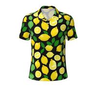 FKGKDF Polo para hombre con estampado de frutas y limón, manga corta, 3 botones, casual y de negocios para uso diario., Negro -, Medium