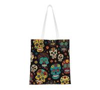 FKGKDF Sugar And Skulls - Bolsa de lona de poliéster con asas reforzadas, reutilizable