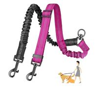 fKiZanthene Correa doble para 2 perros con conexión elástica, correa ajustable para dos perros con rotación de 360 grados, correa negra para paseos en la vida cotidiana y en el parque