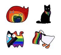 fKiZanthene Rainbow Pride - Juego de 4 broches LGBT, diseño de animales de ganso y gato, accesorios de orgullo para ropa y bolsos