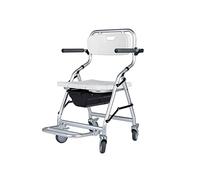 FKJLUN, Silla orinal plegable Silla con WC Silla de ducha de aluminio portátil/silla de inodoro, silla plegable junto a la cama con ruedas, reposabrazos plegables y reposapiés, hasta 120 kg