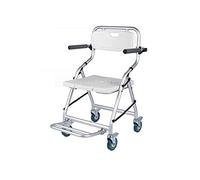 FKJLUN, Silla orinal plegable Silla con WC Silla de ducha de aluminio portátil, silla plegable junto a la cama con ruedas, reposabrazos plegables y reposapiés, hasta 120 kg Silla inodoro