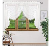 FKL DESIGN Home Deco LB-11-A - Cortina para puerta de balcón, cortina lista para usar hecha de gasa con cinta plisada, cortina larga y moderna, 150 x 400 cm, color blanco (250 x 300 cm)