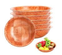 fkngcp 6Pcs/Set Wooden Salad Bowl 10 Inch Round Stackable Natrual Wood Salad Bowl Rustic Kitchen Tools for Fruits, Vegetables Wood Bowls for Food