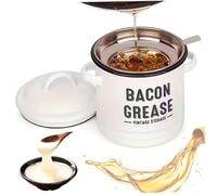 fkngcp Bacon Grease Container, Enamel Bacon Grease Saver with Strainer, Spatula & Lid Oil Keeper Can for Kitchen Tools, 4.7x6.7 Inch Can