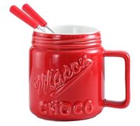 fkngcp Chocolate Fondue Mug Heat-Resistant Ceramic Fondue Cup with 2 Forks Reusable Chocolate Melting Cup for Date Night Birthday Wedding Red