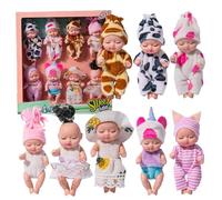 fkngcp Mini muñecas de bebé, 8pcs 4.3 Pulgadas pequeñas muñecas, muñeca Realista posable con Ropa de Animal, Linda pequeña para niños pequeños niños 3+, Regalos de cumpleaños, Estilo 2