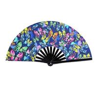 fkngcp Rave Hand Fan Glow-in-the-Dark Butterfly Patrón de rave para hombres Fan de manual de bambú de bambú para EDM, festival de música, club, parte