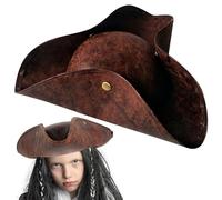 fkngcp Tricorn Hat Faux Faux Leather Halloween Pirate Hat unisex con botón seguro cómodo con colonial para adultos, Regalo de vestuario de guerra revolucionaria para niños (marrón) Tricornio