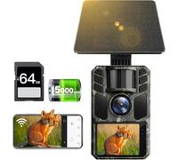 FKPCAM Cámara de rastreo 4K 64MP Solar WiFi Cámara de caza con visión nocturna - Batería integrada de 5000 mAh, IP67 impermeable, activada por movimiento, tarjeta de memoria de 64 GB