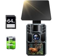 FKPCAM Cámara de rastreo de 2.7 K 48 MP con batería recargable de 5000 mAh, tarjeta de memoria micro de 64 GB, IP67, impermeable, visión nocturna, activada por movimiento, cámara solar de caza de vida