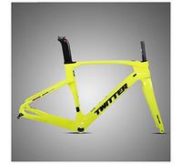 FKXSXAZ Cuadro de Bicicleta de Carretera de Fibra de Carbono con Freno de Disco, tamaño 45/48/51/54 cm, Eje pasante de 12x100/12x142 mm para Ruedas de 700c (Color: Amarillo, tamaño 54 cm).