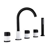 FKXSXAZ Juego de Cabezal de Ducha para baño con Mezclador Giratorio de 360°, Grifo desviador de Doble Palanca, diseño de 5 Orificios, Elegante Acabado en Blanco y Negro, Grifo extraíble pa