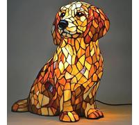FkYstrix Animal Table Lamp Series Stained Resin Ornaments Night Light with USB Bohemian Furniture Decor Christmas Sculpture Desk Lamp Gift, Golden Retriever