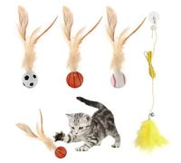 FL HUA 3 Piezas Pelotas con Plumas para Gatos y 1 Juguetes Colgantes, Pelotas Saltarinas Gatos Interactivos para Jugar, Perseguir y Hacer Ejercicio