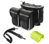 FL HUA Bolsa para Manillar de Bicicleta Gran Capacidad, Alforjas Delanteras para Bicicleta con Cubierta Impermeable, Bolsa Ciclismo Cuadro en Carretera y Montaña